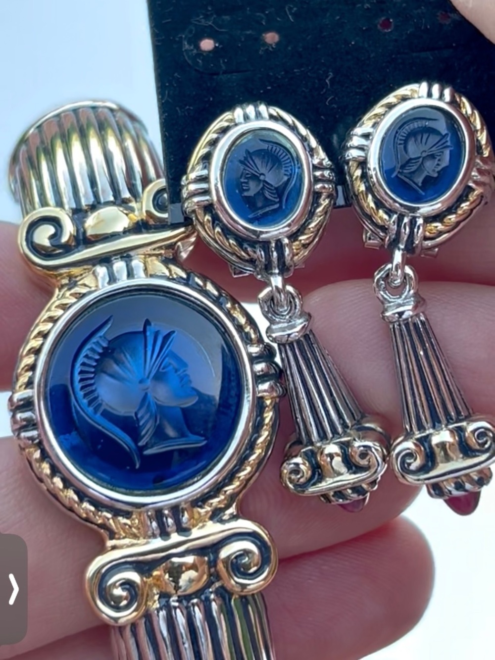 Tahoe Jewelry by John Medeiros Two‑Tone Cobalt Intaglio Warrior Bracelet & Earri